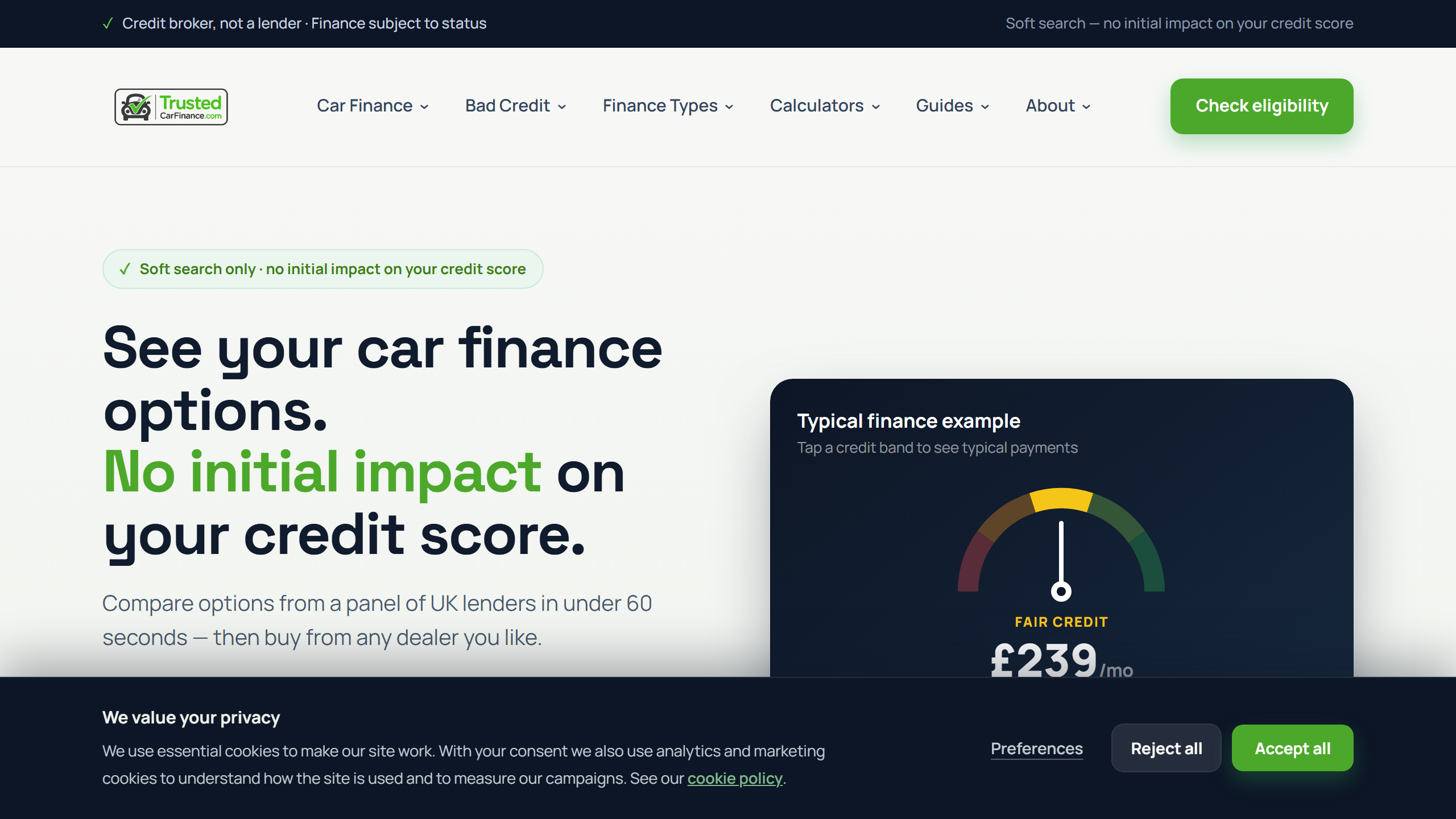 Trusted Car Finance homepage